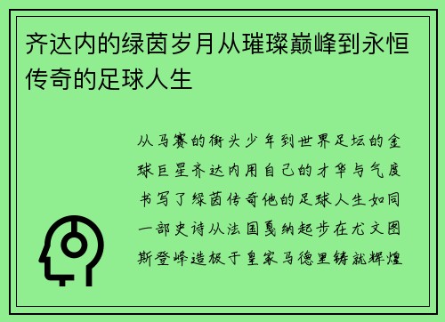 齐达内的绿茵岁月从璀璨巅峰到永恒传奇的足球人生
